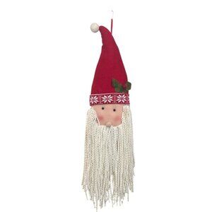Christmas Large Hanging Santa Clause Gnome Head 36" Braided Beard & Snowflake Tr